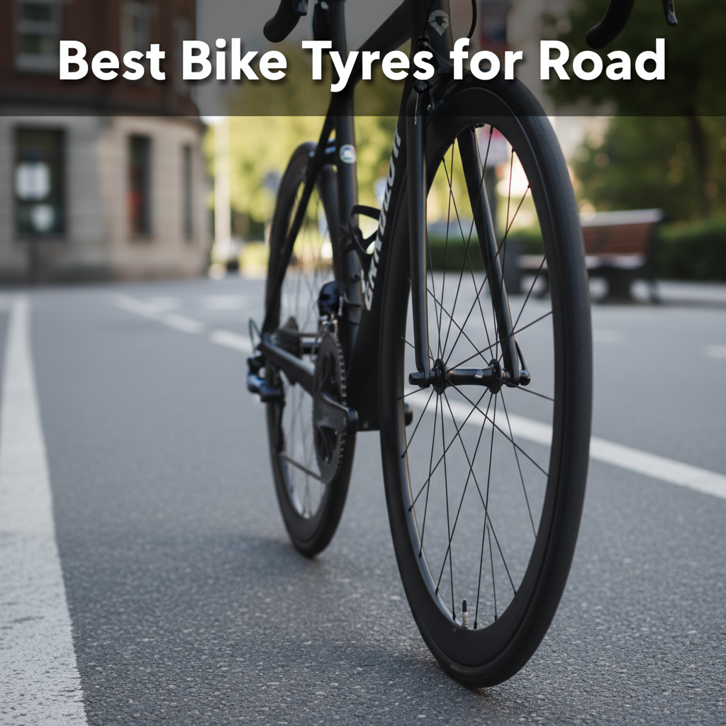 Best Bike Tyres for Road: Close-up of modern bicycle tyres on urban pavement, highlighting tread and quality.