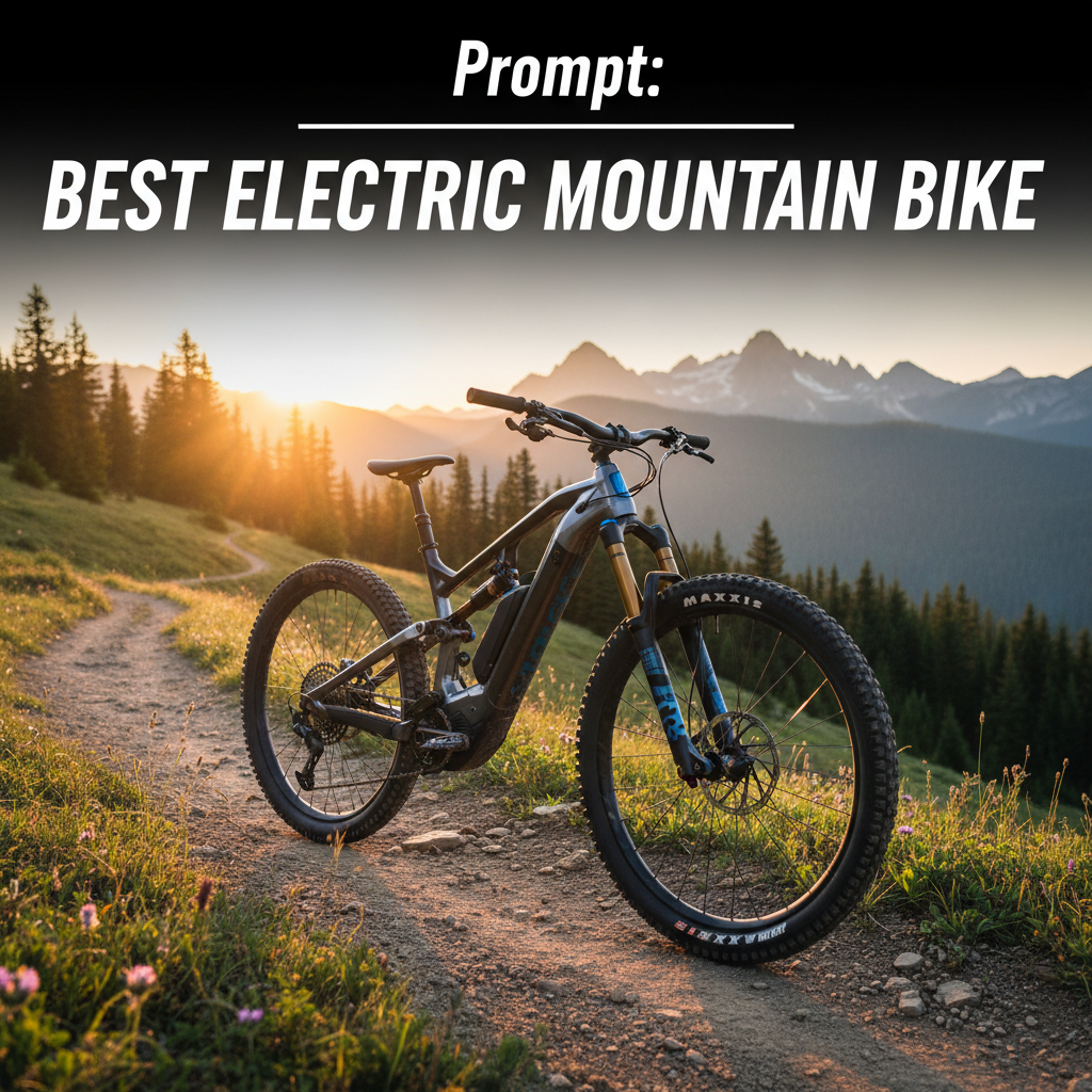 A sleek electric mountain bike on a sunrise trail, highlighting innovation and rugged mountain scenery.