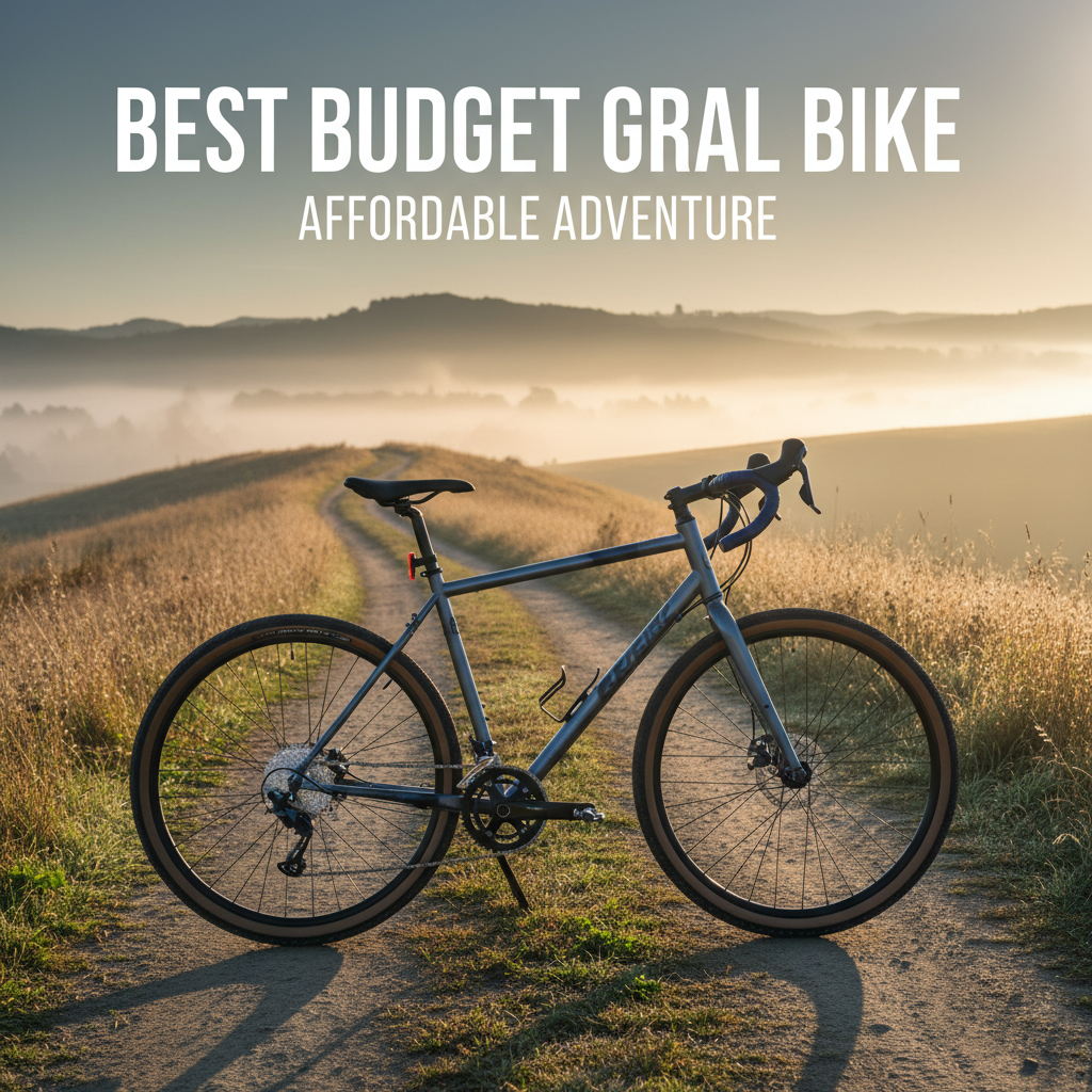 Best Budget Gravel Bike: Affordable adventure bike on a dirt trail at sunrise with scenic hills and fog.