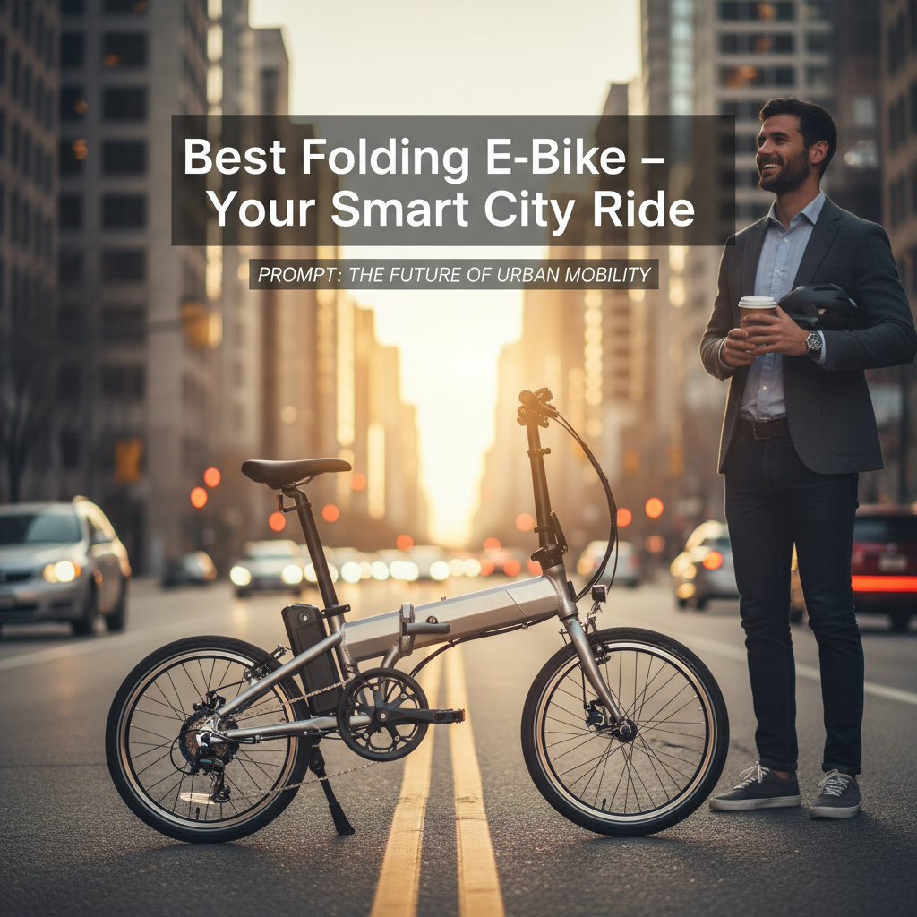 Best Folding E-Bike on a city street at sunrise with a commuter, highlighting smart urban mobility.