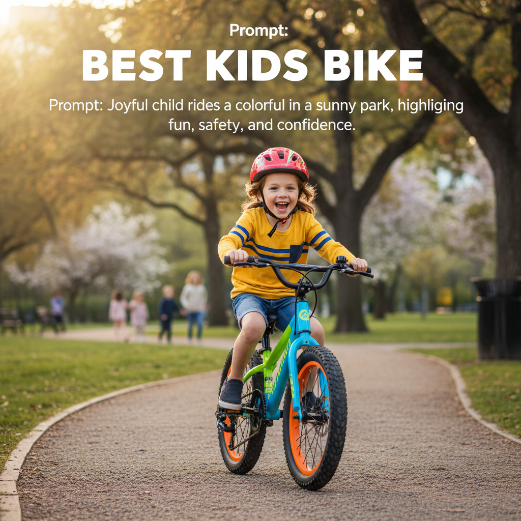 Joyful child rides a colorful bike in a sunny park, highlighting fun, safety, and confidence.