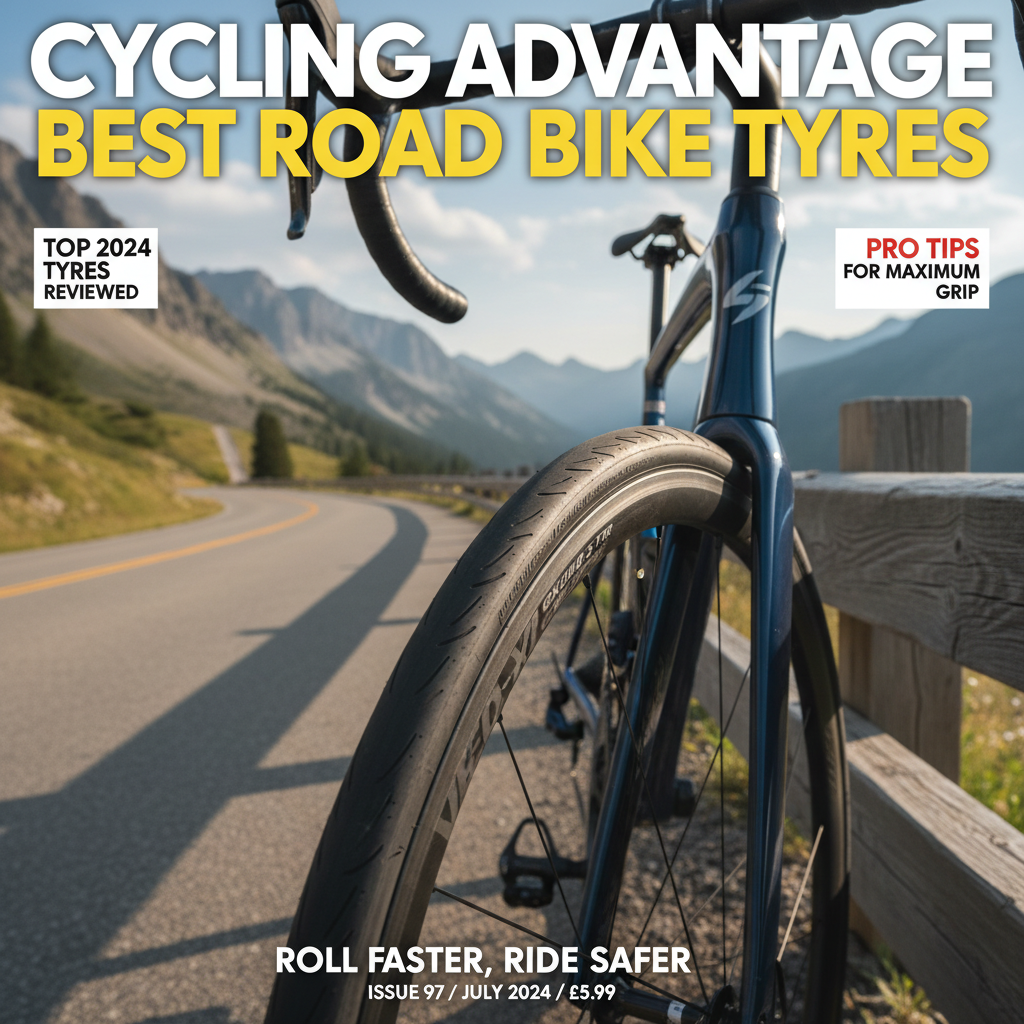 alt_text Sleek road bike on mountain road; focus on new, detailed tyres. "Top 2024 Tyres Reviewed" cover.