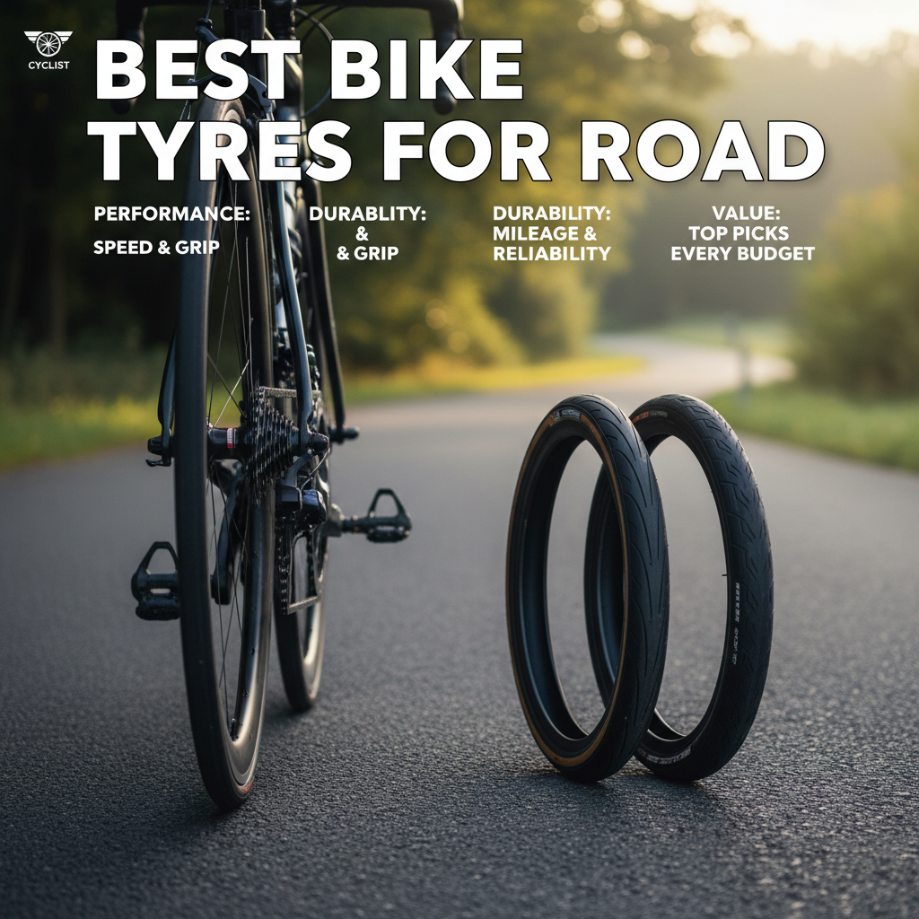 Best Bike Tyres for Road: Close-up of premium road bike tyres on asphalt, ready for your next ride.