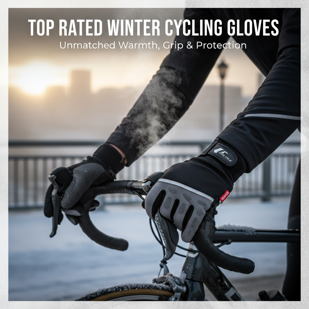 alt_text Close-up of premium winter cycling gloves gripping handlebars on a frosty dawn ride in the city.