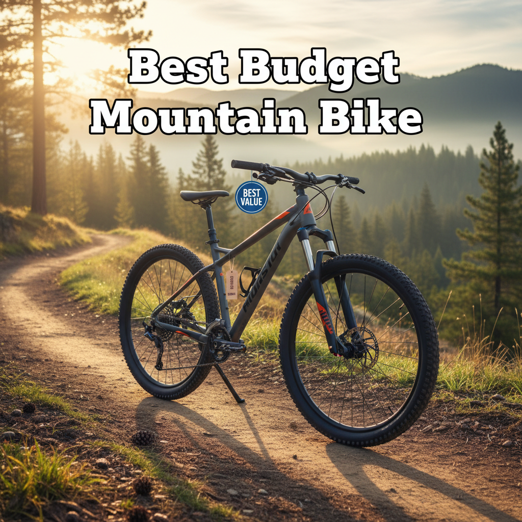 Best Budget Mountain Bike: Affordable, modern bike on a scenic trail, highlighting value and adventure.