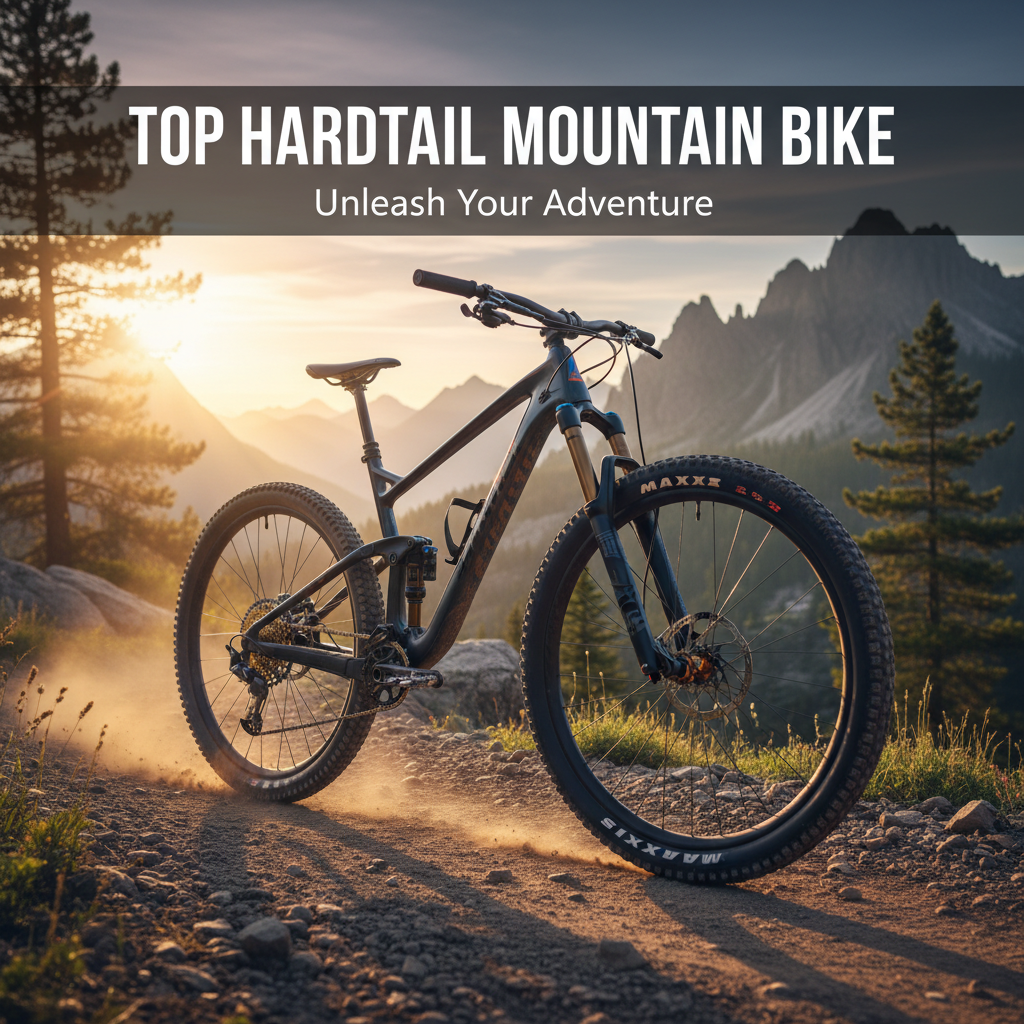 Top Hardtail Mountain Bike displayed on a rugged trail at sunset, evoking adventure and high performance.