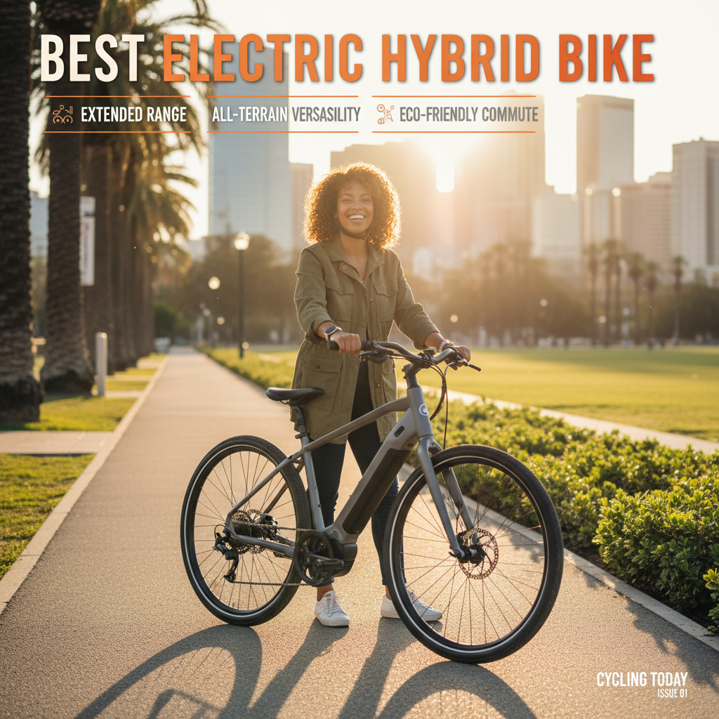 Best Electric Hybrid Bike: A stylish cyclist showcases a high-tech bike on a scenic urban path at sunset.