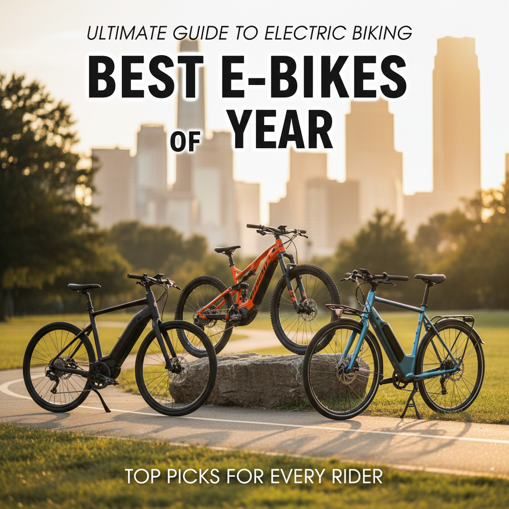Three top electric bikes shine in a scenic city setting—explore the year’s best rides and innovations.